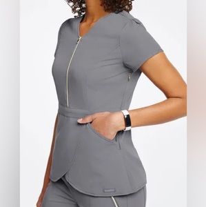 Jaanuu Gray Signature Gold Zip Tulip Top - Womens XS